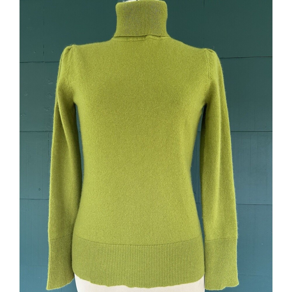 Victor Alfaro 100% Cashmere Turtleneck Sweater Lime Green Small Mod Retro